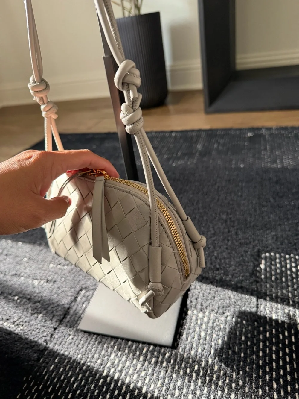 Bottega Veneta Intrecciato Concert Bag in sterling with gold hardware